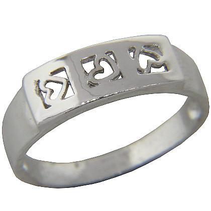Anillo tres corazones ventanita platabella