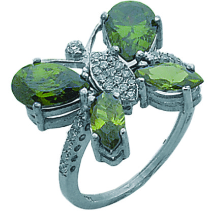 Anillo platabella con piedra mariposa de la inocencia pavee con alas de colores