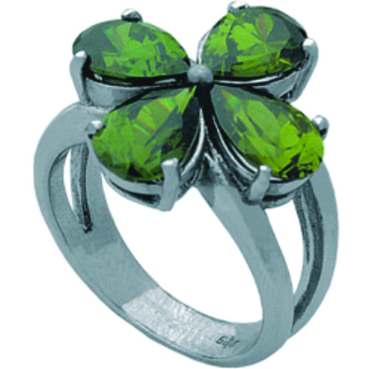 Anillo platabella con piedra trebol de 4 hojas navet de colores