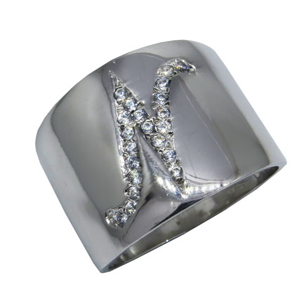 Anillo Peter N cursiva, platabella