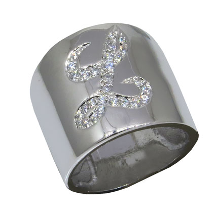 Anillo peter L cursiva, platabella
