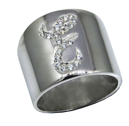 Anillo peter E cursiva, platabella