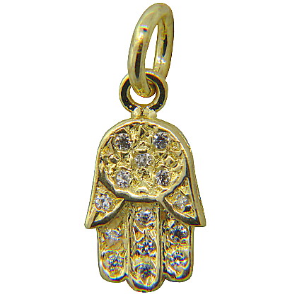 Colgante manito enchapado amarillo platabella con piedras