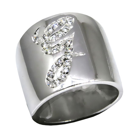 Anillo peter G cursiva, platabella