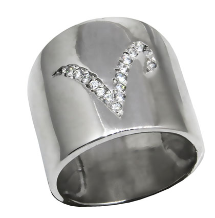Anillo peter V cursiva, platabella