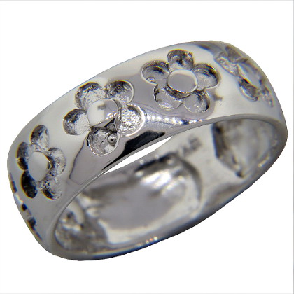 anillo cinta flor ancho 5 petalos platabella