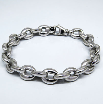 pulsera zafiros en el cierre, eslabones grandes, blanca