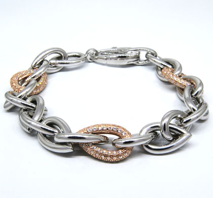 pulsera eslabonada rosada y blanca, con piedras