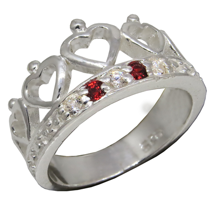 Anillo coronita corazones piedras marrones y blancas