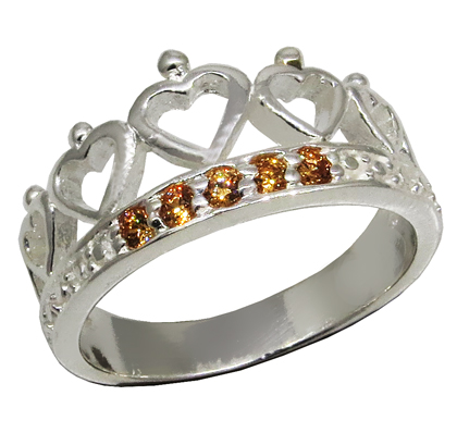 anillo coronita corazones piedras champagne