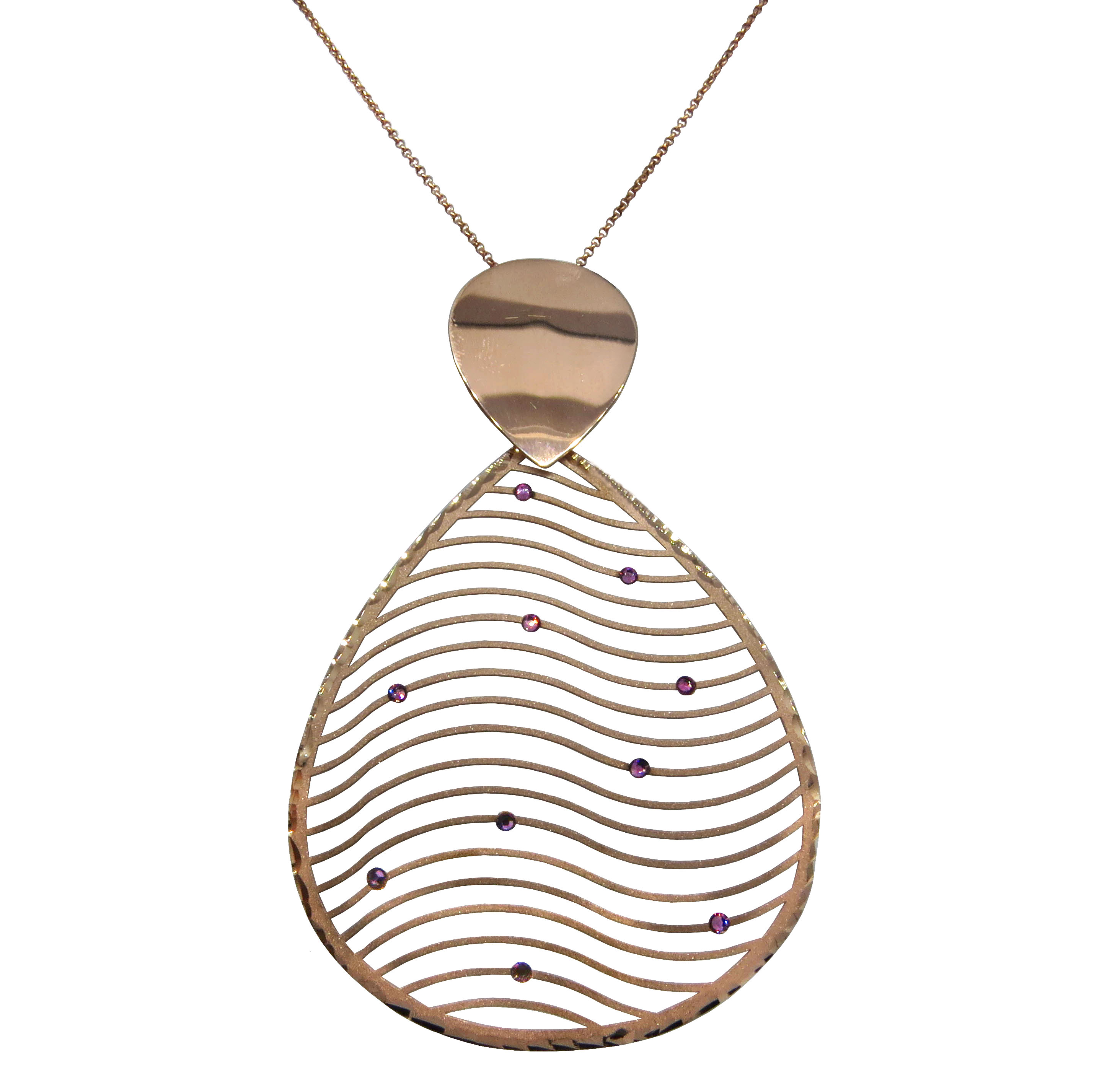 conjunto ovalado, ondeado con piedras rosadas