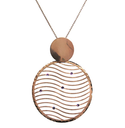 conjunto circulo ondeado, con piedras violetas, rosado