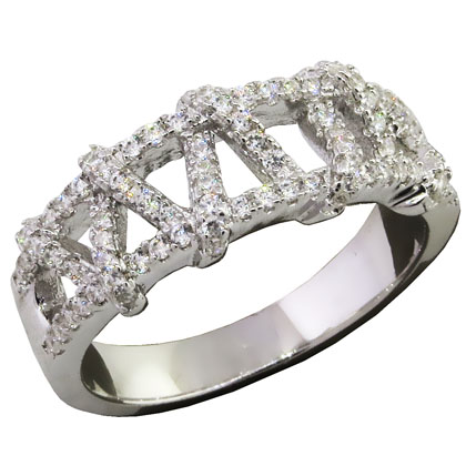 anillo medio si fin tiras cruzadas, piedras blancas 