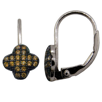 Par aros flor rodio negro piedras champagne