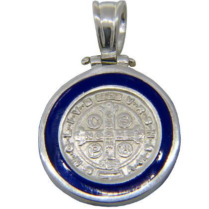 dije colgante san benito con esmalte azul mediano 