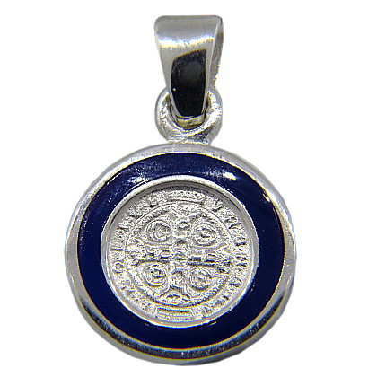 dije  san benito chico con esmalte azul