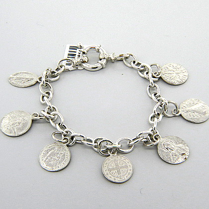 pulsera plata eslabones dijes colgantes santos