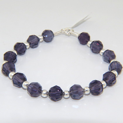 pulsera bolitas facetadas amatistas con bolitas de plata