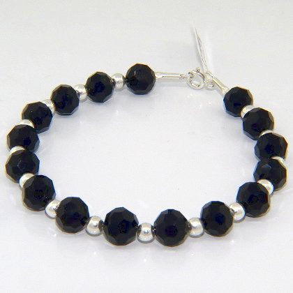 pulsera bolitas facetadas negras con bolitas de plata
