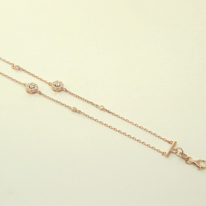 Pulsera doble cadenita con piedras, rosada