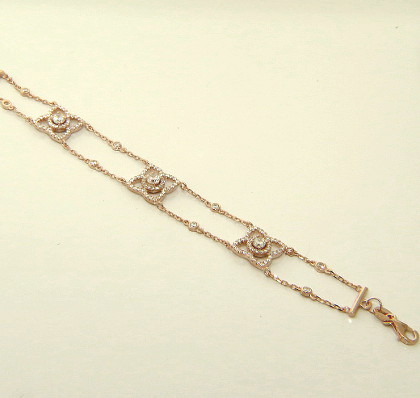 pulsera doble cadenita flores con piedras rosada