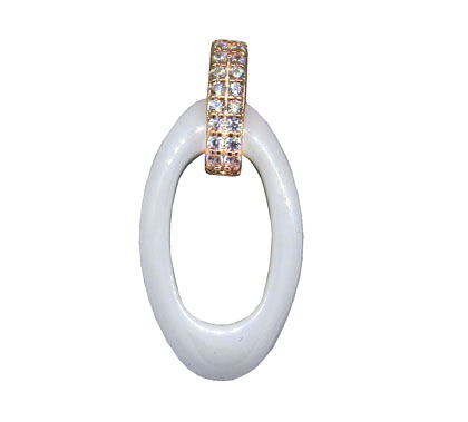 Colgante ovalado ceramica blanca, con piedras, rosado