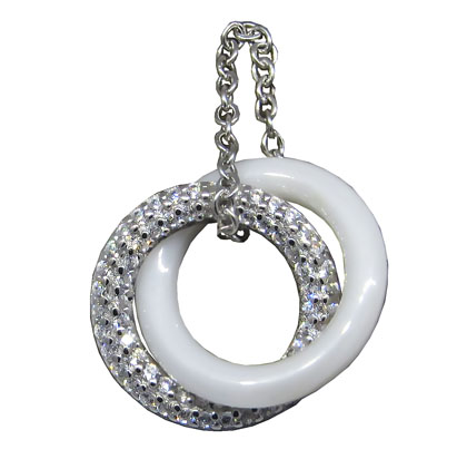 Dije cadenita dos circulos, ceramica blanca y pavee