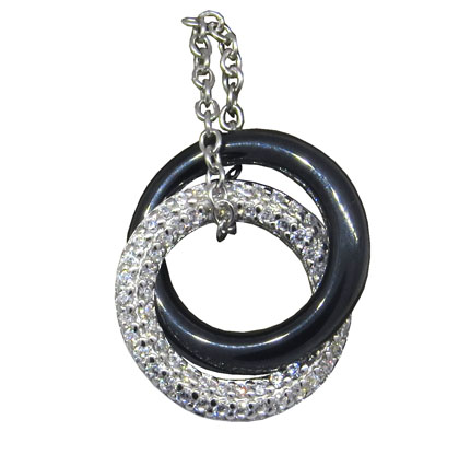 Dije cadenita dos circulos, ceramica negra y pave