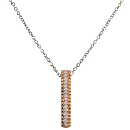 conjunto barrita rosada con piedras celestes, cadena blanca