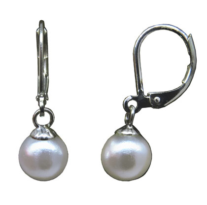 Par aros perla, colgantes, sistema brisura, 6 mm