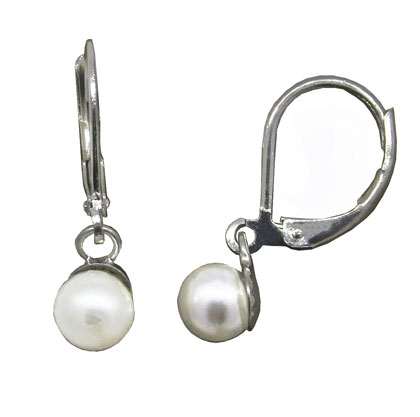 Par aros perla, colgantes, sistema brisura, 5 mm