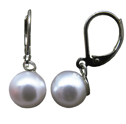 Par aros perla, colgantes, sistema brisura, 8 mm