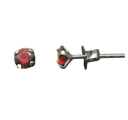Par aros pegados, piedra, roja, grifas. 4 mm