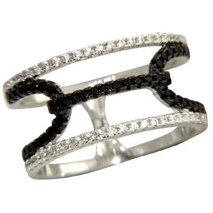 Anillo calado con piedras negras y blancas