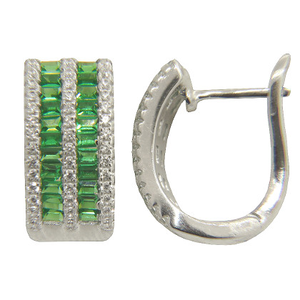 Par aros argolla doble fila piedras baguettes verdes