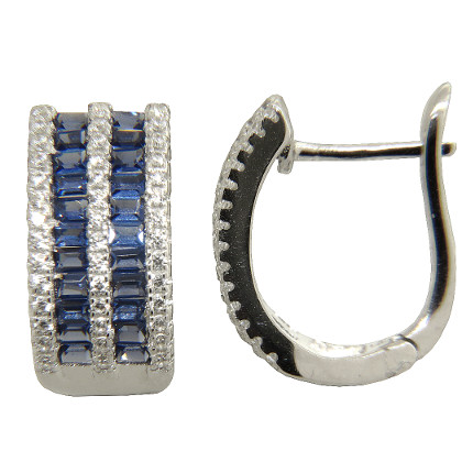 Par aros argolla doble fila piedras baguettes azules