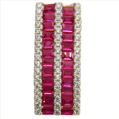 Colgante pasante doble fila de piedras baguette rosadas