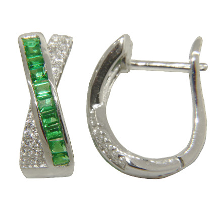 Par aros argolla cruzados con piedras baguette verdes
