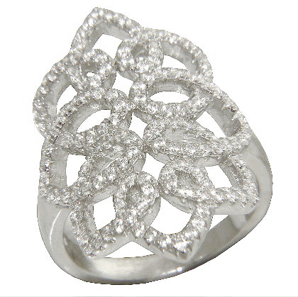 anillo tipo flor ancho pave calado, blanco
