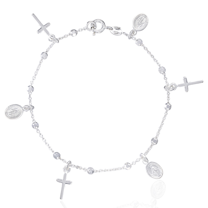 pulsera medallitas y cruz