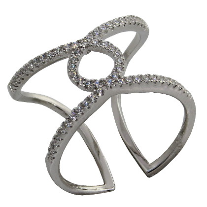 anillo abierto, cruzado, con piedras, blanco