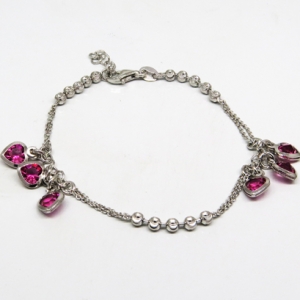 pulsera corazones rosados y bolitas facetadas