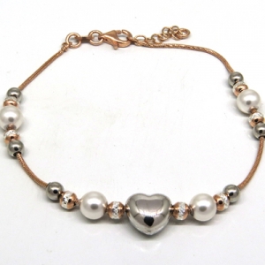 pulsera rosada corazon central y perlas