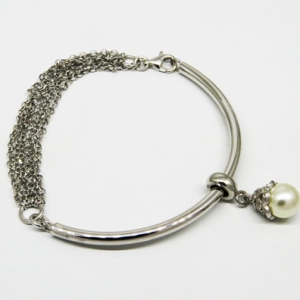 pulsera media esclava , cdenitas, con perla colgante