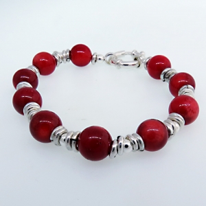 pulsera con arandelas y piedras rojas, cierre marinero