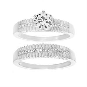 anillo doble compromiso solitario doble hilera pave