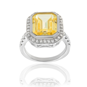 Anillo piedra central cuadrada amarilla solitario