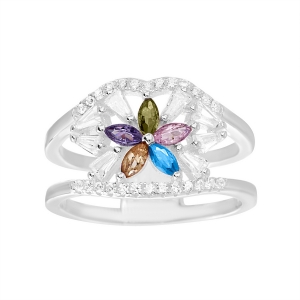 anillo doble cuerpo abierto flor multicolor