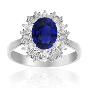 anillo solitario oval azul borde baguete
