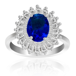 anillo solitario oval azul borde ancho baguete
